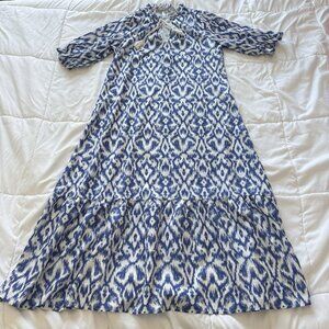 Womens Size Large Maxi Dress Blue Summer Casual Boho Hippie Cap Sleeve